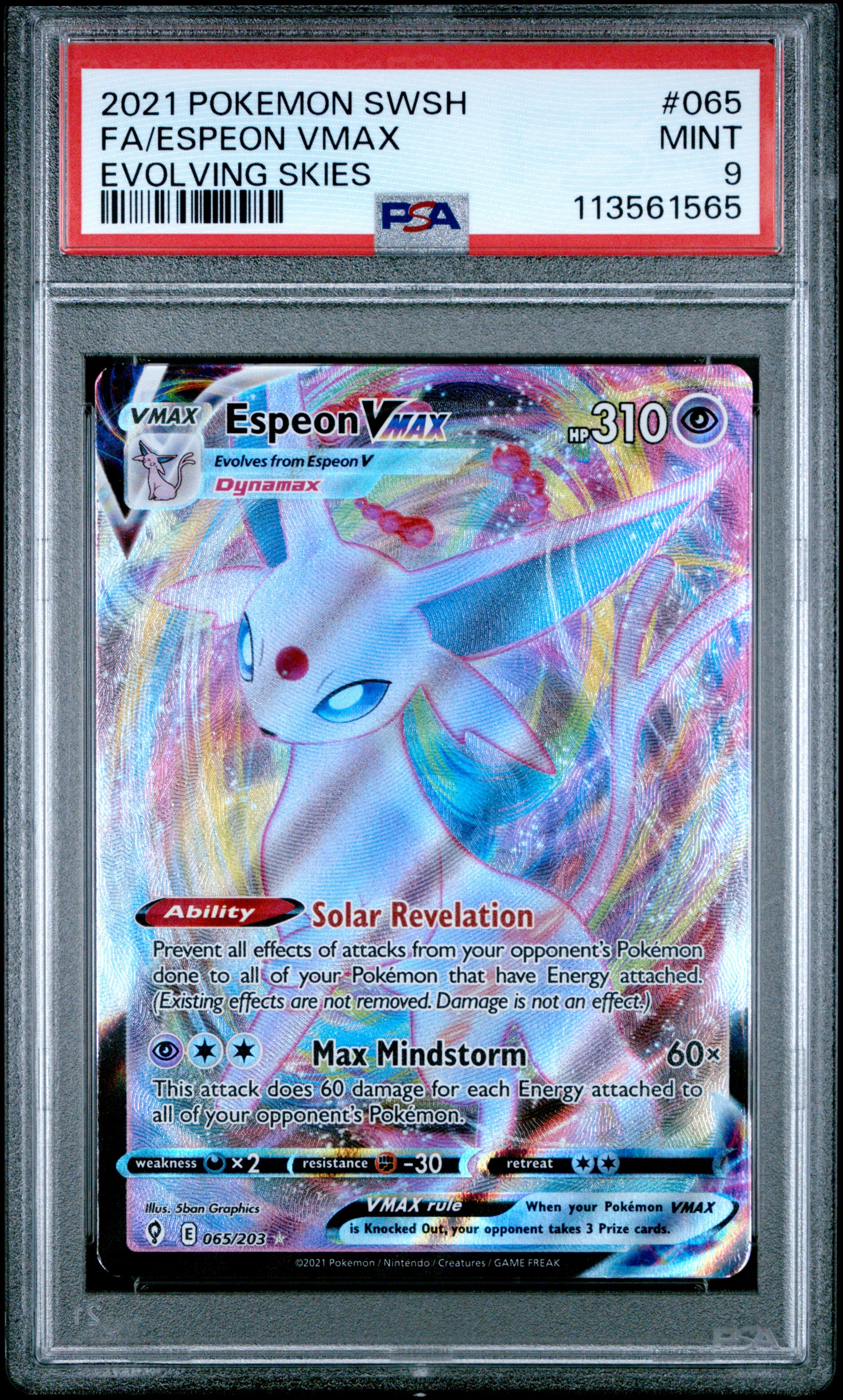 2021 Pokemon Sword & Shield Evolving Skies Fa/Espeon Vmax #065 PSA 9